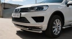 28 999 р. Защита переднего бампера (2 трубыØ63 и 42 мм, нержавейка) SLITKOFF Volkswagen Touareg NF рестайлинг (2014-2018)  с доставкой в г. Королёв. Увеличить фотографию 2