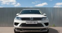 Защита переднего бампера (2 трубыØ63 и 42 мм, нержавейка) SLITKOFF Volkswagen Touareg NF рестайлинг (2014-2018)