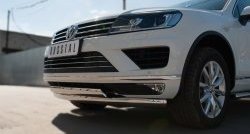 27 999 р. Защита переднего бампера (2 трубыØ75х42 мм, нержавейка) Russtal Volkswagen Touareg NF рестайлинг (2014-2018)  с доставкой в г. Королёв. Увеличить фотографию 2