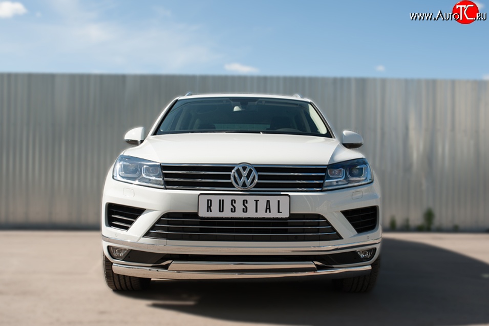 27 999 р. Защита переднего бампера (2 трубыØ75х42 мм, нержавейка) Russtal Volkswagen Touareg NF рестайлинг (2014-2018)  с доставкой в г. Королёв