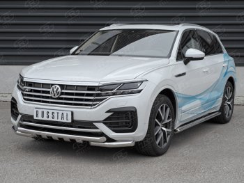 33 999 р. Защита переднего бампера (2 трубы Ø63 с клыками, нержавейка not 2.0 tsi) SLITKOFF  Volkswagen Touareg  CR (2018-2024)  с доставкой в г. Королёв. Увеличить фотографию 3