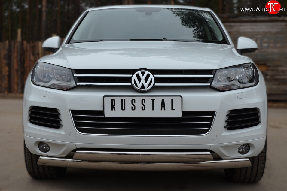 27 999 р. Защита переднего бампера (2 трубыØ75х42 мм, нержавейка) Russtal Volkswagen Touareg NF дорестайлинг (2010-2014)  с доставкой в г. Королёв