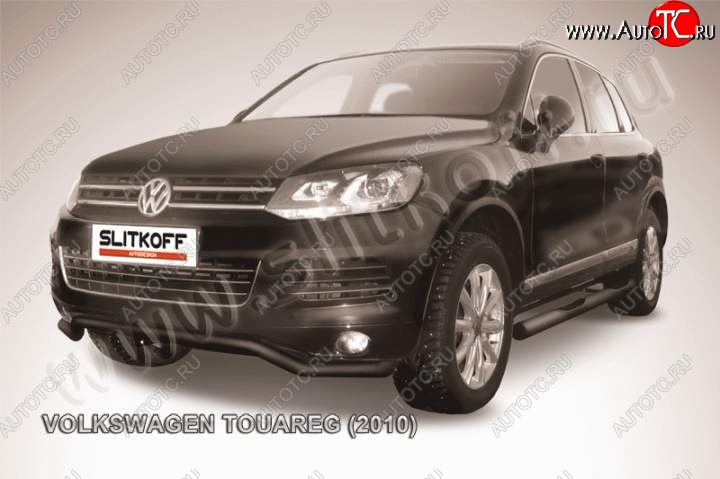 12 549 р. защита переднего бампера Slitkoff  Volkswagen Touareg  NF (2010-2014) дорестайлинг (Цвет: серебристый)  с доставкой в г. Королёв