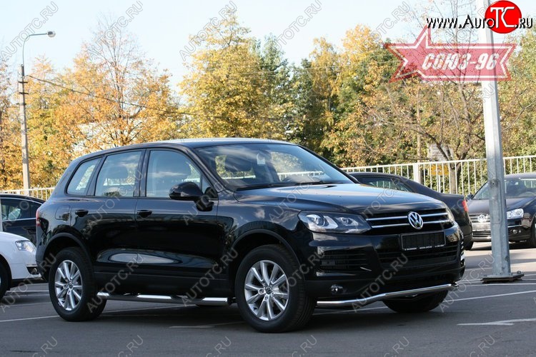 13 445 р. Защита переднего бампера одинарная Souz-96 (d60) Volkswagen Touareg NF дорестайлинг (2010-2014)  с доставкой в г. Королёв