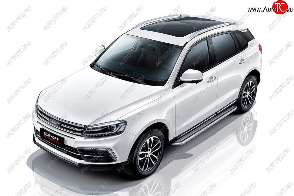 19 849 р. Защита порогов Slitkoff (с листом, d57 мм) Zotye Coupa B11F (2019-2021) (Нержавейка)  с доставкой в г. Королёв